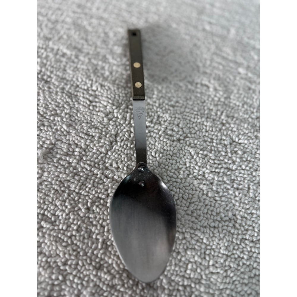 Vintage Household Stainless Steel Serving Spoon USA Brown‎ Riveted Handle 11.5"
